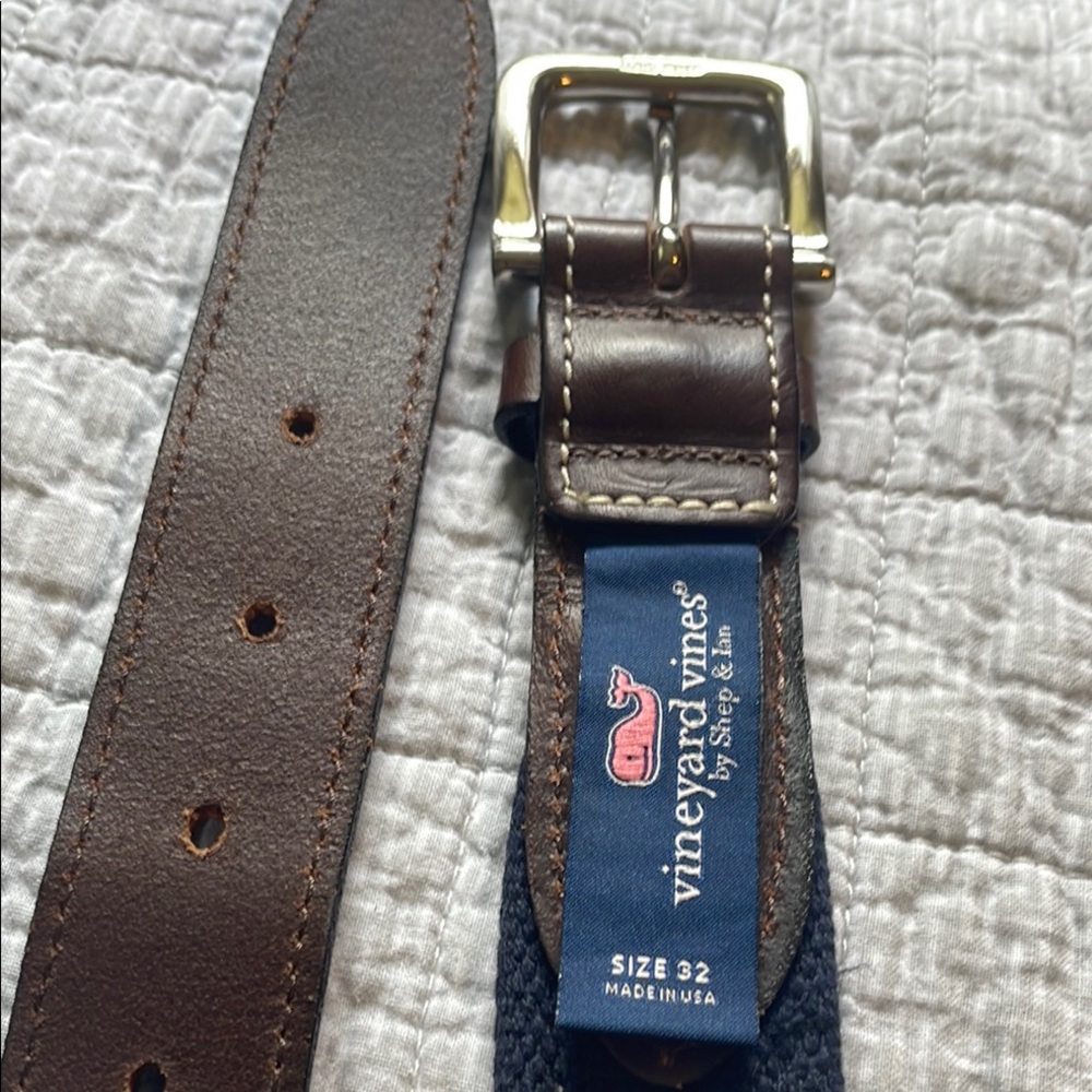 Vineyard Vines Brown Leather Belt with red and yellow lemonade print.